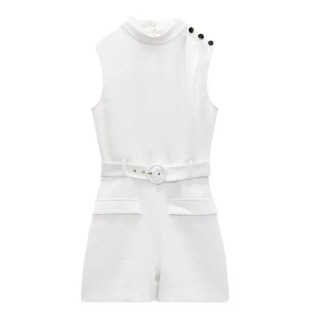 ZARA BELTED PLAYSUIT OYSTER WHITE SIZE L